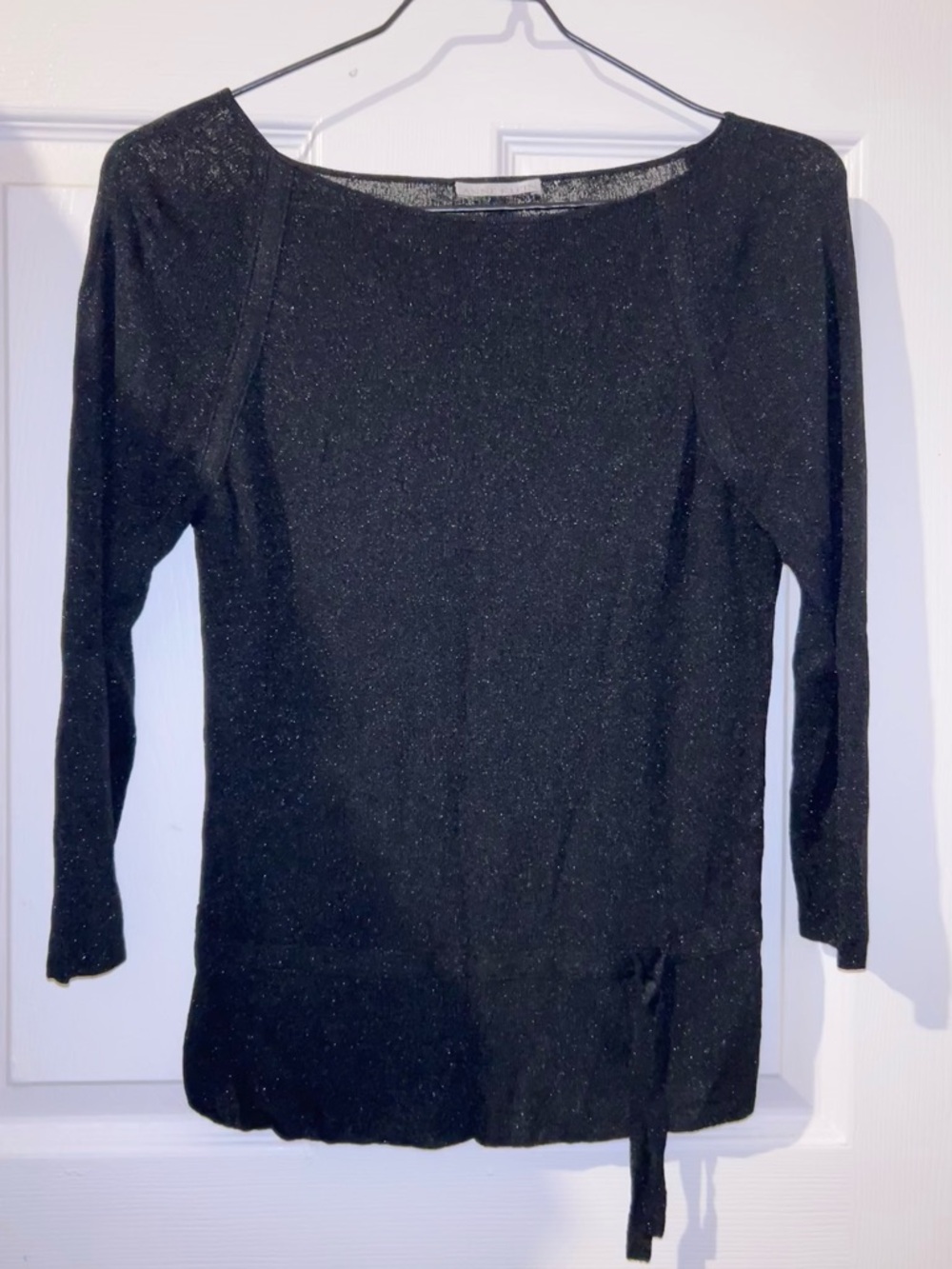 Anne Klein Black Sparkle Tie-Hem Long Sleeve Top